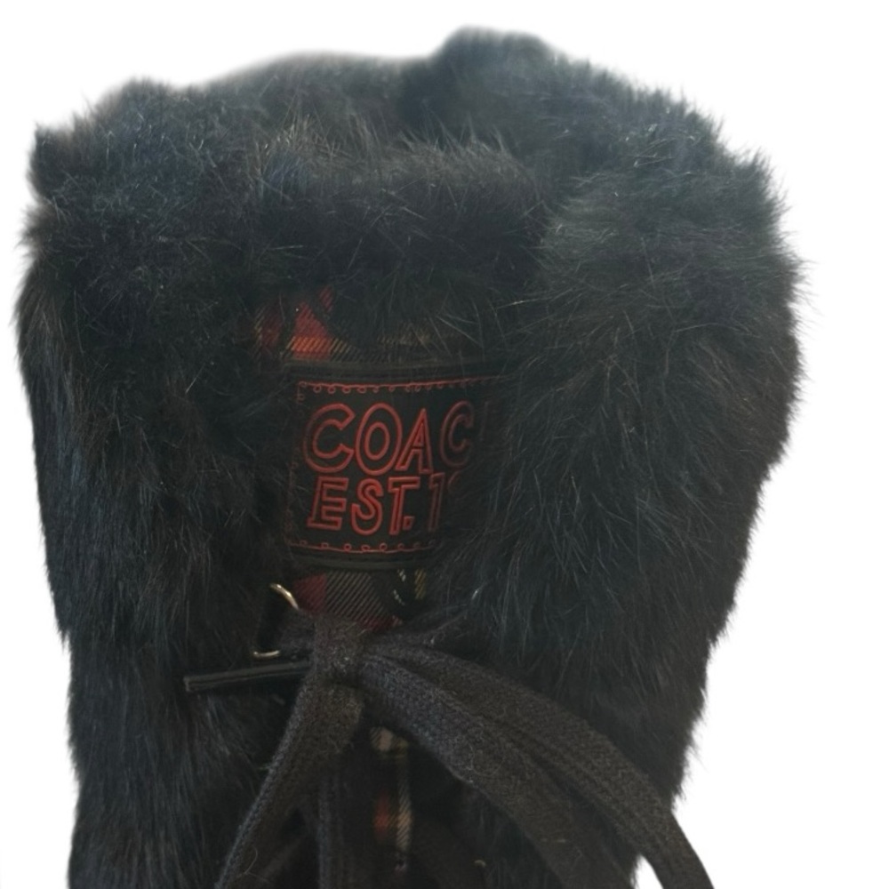 COACH Jennie Tartan Plaid Rabbit Fur Trim Lace Up Winter Snow Boots Size 9 - Picture 8 of 9